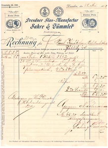 alte Rechnung Sahre & Tümmler Dresden Glasmanufaktur 1898 - Bild 1 von 1