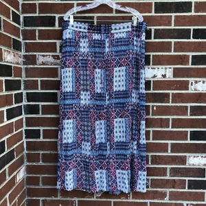 Cato Woman Red White Blue Rayon Elastic Drawstring Waist Long Skirt 18/20W - Picture 1 of 4