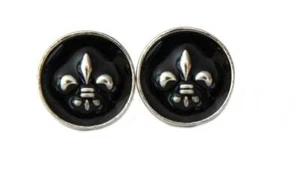 Fleur de Lis Cufflinks Silver Black Zinc Alloy Men's - Picture 1 of 2