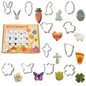 12 Pieces Easter Cookie Cutters Seteaster Egg Bunny Face Rabbit Carrotbutterfly - Picture 1 of 6