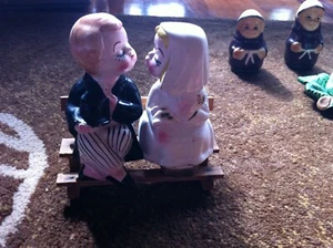 Vintage Ceramic Dutch Kissing Couple Sitting on a Bench Salt and Pepper Shakers - Picture 1 of 2