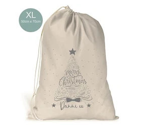 Personalisierter moderner GRAUER Baum XL Canvas Kordelzug Weihnachtssack/Strumpf... - Bild 1 von 1