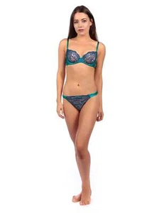 MYLA Heritage Silk Non Padded Bra - Emerald/Ink blue - Picture 1 of 2