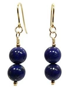 9ct Gold Lapis Lazuli Earrings Natural Blue Lapis Beads, Drop Dangle Earrings - Picture 1 of 8