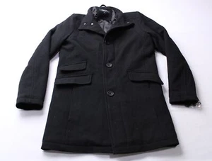 Kenneth Cole Men's Slim Fit Button Front Lined Overcoat LB3 Solid Black Small - Picture 1 of 6