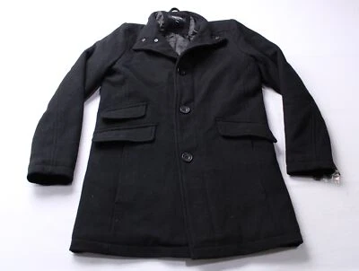 Abrigo Kenneth Cole Para Hombre Calce Ajustado Botón Forrado Frontal LB3 Negro Sólido Pequeño Foto 1 de 4