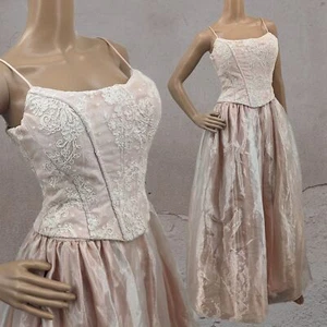 90s Vintage Jessica McClintock Gown Corset Pink Floral Maxi Dress Prom Size 8 - Picture 1 of 9