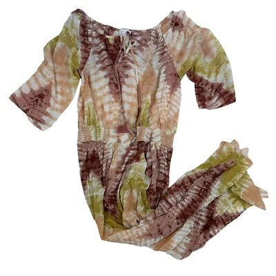 LASCANA By Venus Maxi Dress Tie Dye 3/4 Sleeve Boho Oversized Flowy Slits Sz L - Image 1 of 4