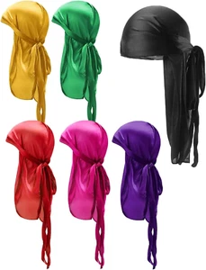 6 pcs Seide Männer Durag, Pack Durags Do Rags mit langem Schwanz und Breiten Rie - Bild 1 von 6