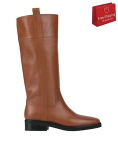 RRP€387 JANET & JANET Leather Knee Boots US7 UK4 EU37 Brown Square Heel