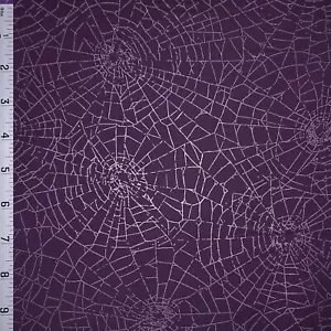 Halloween Purple Silver Web of Roses Cotton Fabric Maywood Goth Vampire - Picture 1 of 1