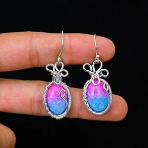 Solar Quartz Gemstone Copper Wire Wrap Handmade Earring Jewelry Gift For Love - Picture 1 of 4