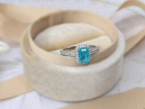 Natürlich Paraiba Turmalin 14 K Weiss Gold Jubiläum Ring Geschenk Für Gratis - Bild 1 von 3