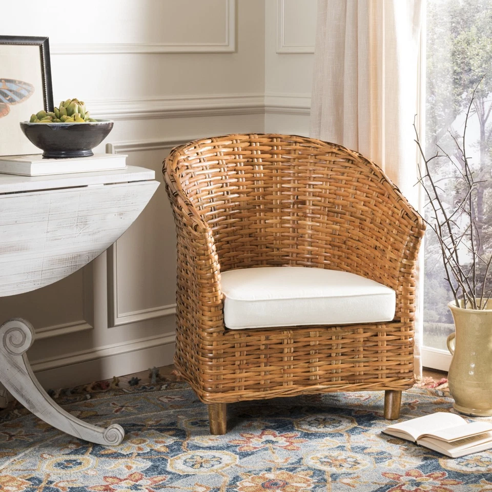 SAFAVIEH Omni Rattan Barrel Chair | Honey | - Image 1 of 4