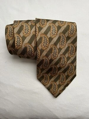 Guess USA Men's 100% Imported Silk Neck Tie Gold Green Paisley VINTAGE - Image 1 of 4