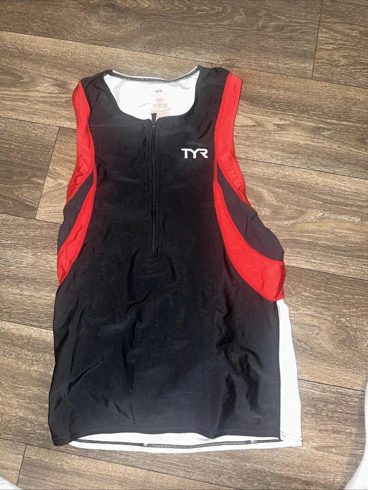 Camiseta de ciclismo Tyr triatlón para hombre más grande negra blanca roja #RR sin mangas  Foto 1 de 4