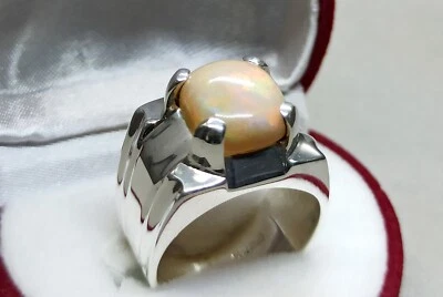 Natural Fire Opal/ Yellow Sapphire Sterling Silver 925 Handmade Mens Heavy Ring - Image 1 of 2