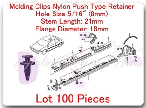 100 Pc Garnish - Bumper Retainer Clip Hole:8mm - Head: 18mm - L:21mm Fits: Honda - Picture 1 of 2