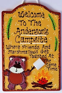 WELCOME Bear Cub CAMPSITE SIGN Personalize Name Camping Decor Camp Camper Plaque - Picture 1 of 1