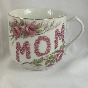 Geo Lefton Mom Coffee Mug Pink Roses 187 Porcelain Gold Gilt Rim - Picture 1 of 7