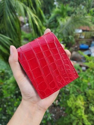 Red 100%  Doubleside Real,Genuine  Leather skin Men Bifold Wallets,Card Holder - Image 1 of 4