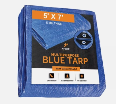 XPOSE SAFETY Better Blue Poly Tarp 5x7 (pack of 3) - Multipurpose Protective Cover 5 Mil