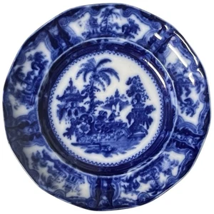 Antique 19th Century Staffordshire Flow Blue Transferware Plate Palm Tree 9" - Picture 1 of 5