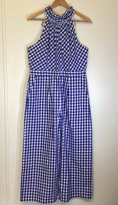 Mono J.Crew cuello alto en popelina de algodón guinga azul blanco para mujer talla 12 Foto 1 de 4