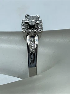 ELEGANT Solid 14K White Gold Princess Diamond  & Accents HALO Engagement Ring - Picture 1 of 24