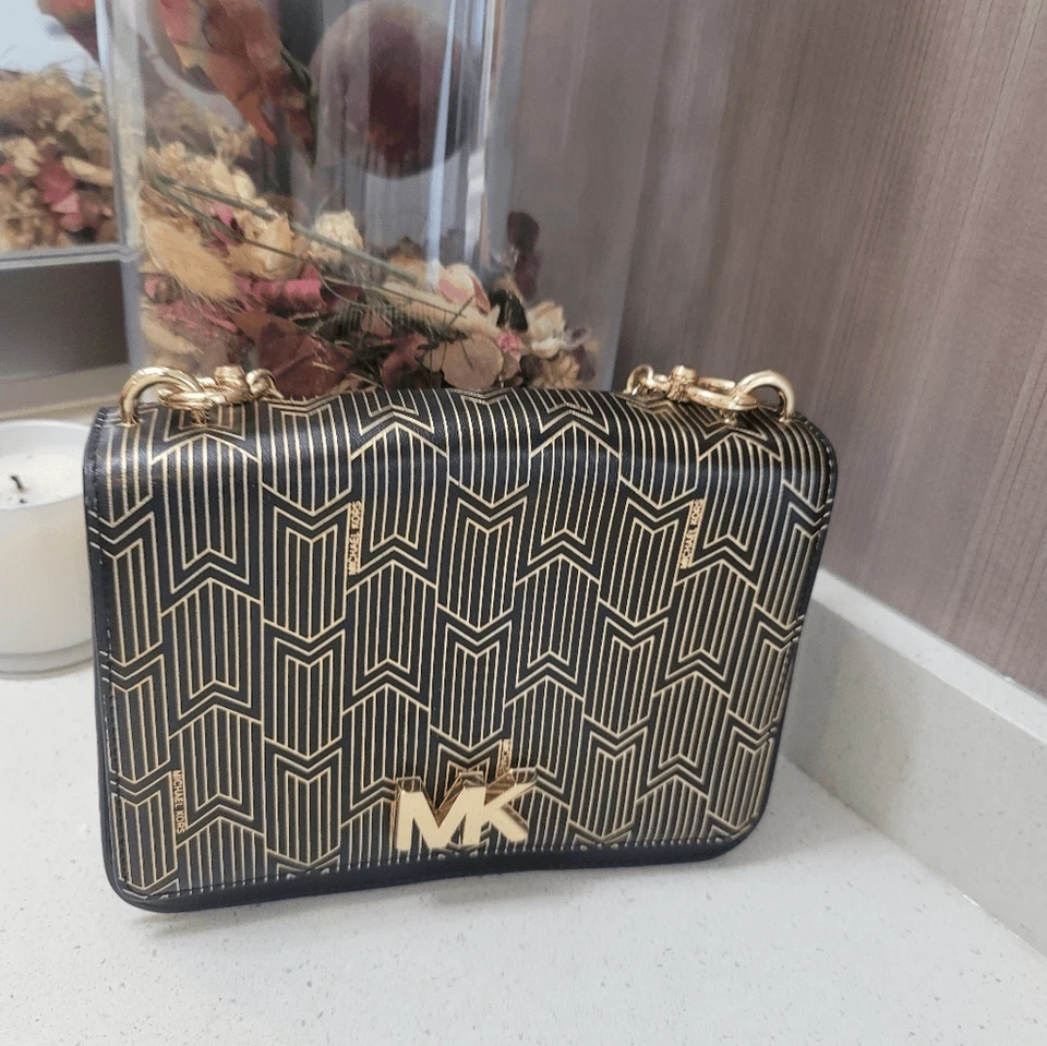 Bolso Bandolera MICHAEL KORS MK Mott Grande Metálico Deco Cuero Estilo Años 90 Foto 1 de 4