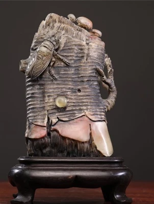 Piedra Shoushan natural china tallada a mano estatua de cigarra sello adorno 一鸣惊人 3897 Foto 1 de 4