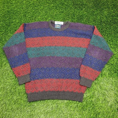 Vintage 90s Jantzen MOD Sweater Large 21x25 Crop Striped USA - Image 1 of 4