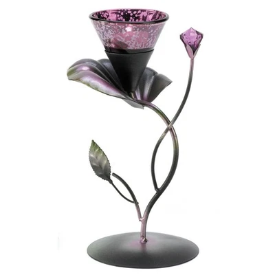 Iron Glass Lilac Lily Pad Botanical Tealight Candleholder - Image 1 of 2