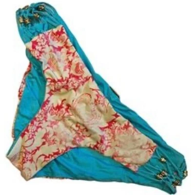 Traje de baño Beach Bunny XS parte inferior reversible detalles dorados floral azul aguamarina nuevo Foto 1 de 4