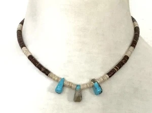 Vintage Indianer Sterlingsilber Türkis Heishi Perlen 16" Halskette - Bild 1 von 10