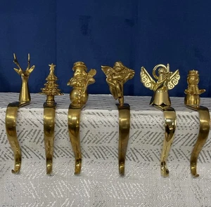 (6) Vintage Brass Christmas Tree Angel Snowman Stocking Holder Hanger Jefferson - Picture 1 of 12