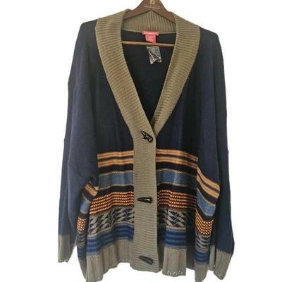 Suéter Cárdigan Woman Within 3X Rayas Azteca Gran Tamaño Preppy Grandpa Fair Isle Foto 1 de 4