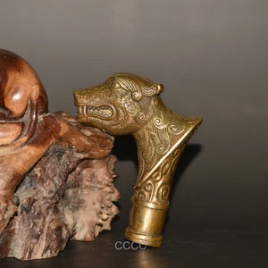 Chinese Rare Retro Bronze Wolf Head Cane Walking Stick Head Handle Accessories - Picture 1 of 6