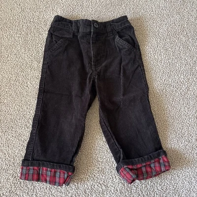 Greendog Toddler Lined Corduroy Pants Boy 18 Mos Black Cuffed Plaid Holiday - Image 1 of 4