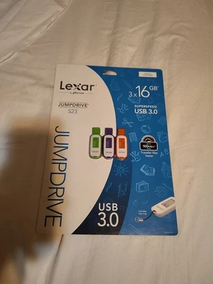 NIB Lexar Jumpdrive S23 USB 3.0 3x16gb Flashdrive Retractable - Image 1 of 2