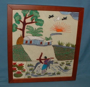 MITTELAMERIKANISCHES GERAHMTES HANDARBEITSSTÜCK (MOLA?) - MADE FOR TOURIST TRADE - GEBRAUCHT - Bild 1 von 6