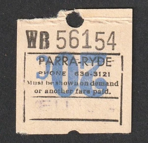 BILLETE DE AUTOBÚS VINTAGE PARRA - RYDE WESTERN SYDNEY NSW 20 CENTAVOS - Imagen 1 de 2