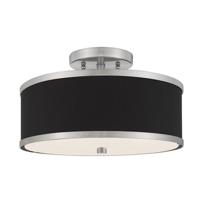 Livex Lighting 60402 Park Ridge 2 Light 13"W Semi-Flush Drum - Nickel - Image 1 of 4