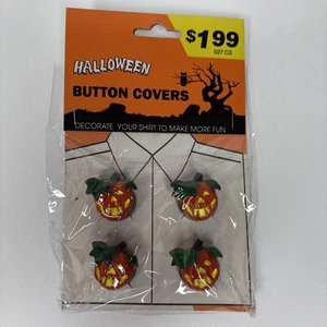 Halloween Button Covers Set Of 4 Pumpkins Jack o’lanterns Orange NIP - Picture 1 of 4