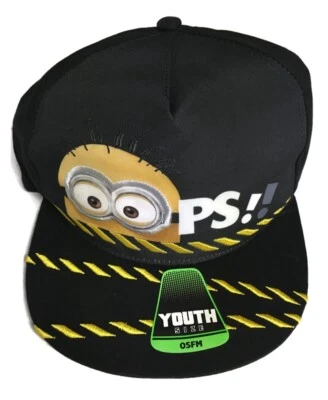 Despicable Me Minions Black Snapback Baseball Cap Google Eyes "OOPS"- Youth NWT - image 1 of 4