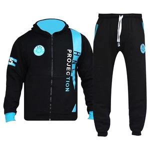 Kids Boys Girls Black & Blue Tracksuit Zipped Top Bottom Jogging Suit Age 7-13 - Picture 1 of 4