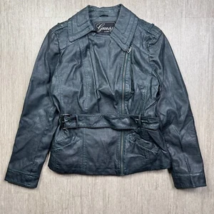 Guess Green Faux Leather Moto Jacket Women’s Belted Asymmetrical Zip XL HOT - Picture 1 of 11