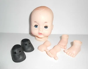 Vintage Plastic Doll Head with Hands and Feet - blue eyes open and close - Picture 1 of 10