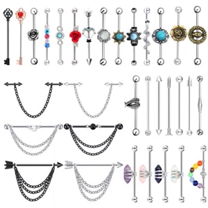 14G Surgical Steel Industrial Barbell Earring Cartilage Assorted Piercing - ONE - Picture 1 of 48