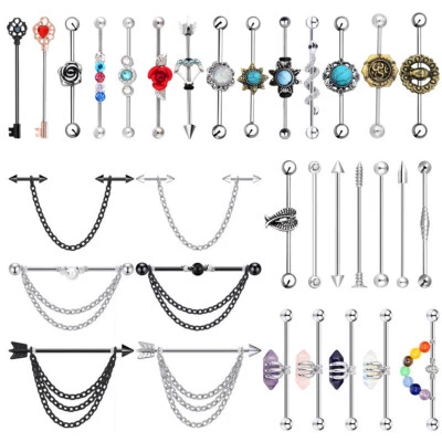 1PC Multistyle Industrial Barbell Piercing Surgical Steel Cartilage Earring 14G - Image 1 of 4